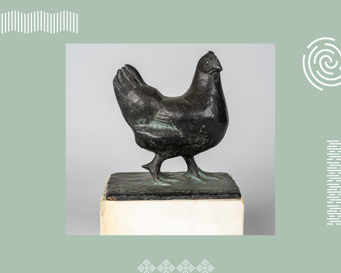 Petite sculpture de bronze d'une poule