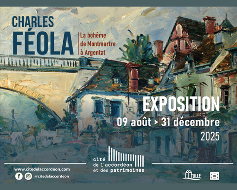Charles Féola Détail d'un tableau de Féola, le pont d'Argentat et des maisons